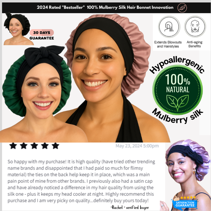 100% Pure Silk Hair Protection Bonnet