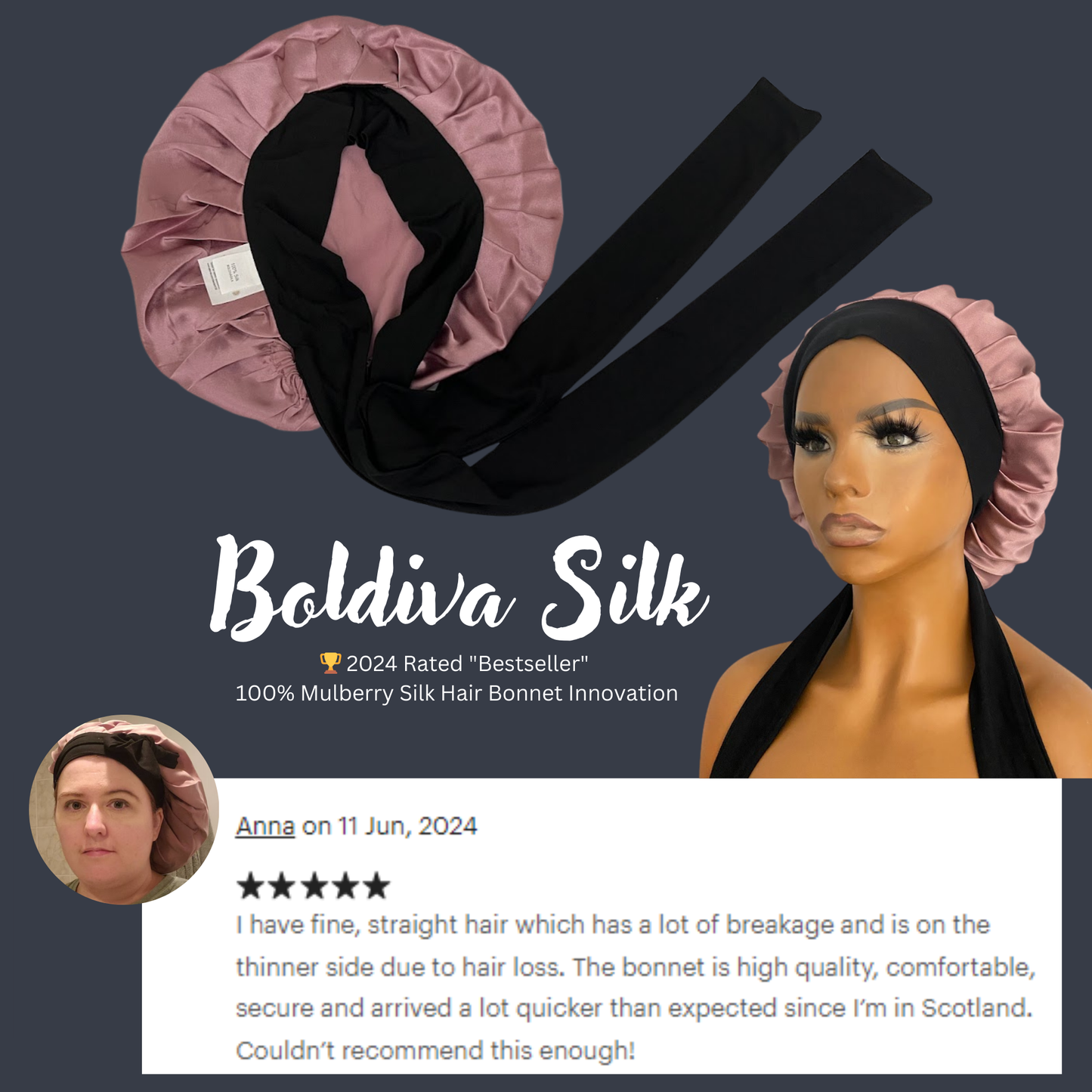 Boldiva Silk 100% Mulberry Silk Night Cap for all Hair Types