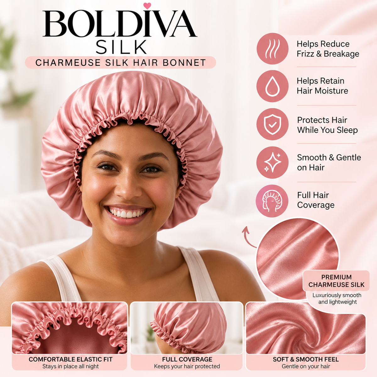 Double layer 100% Adjustable Silk Hair Bonnet