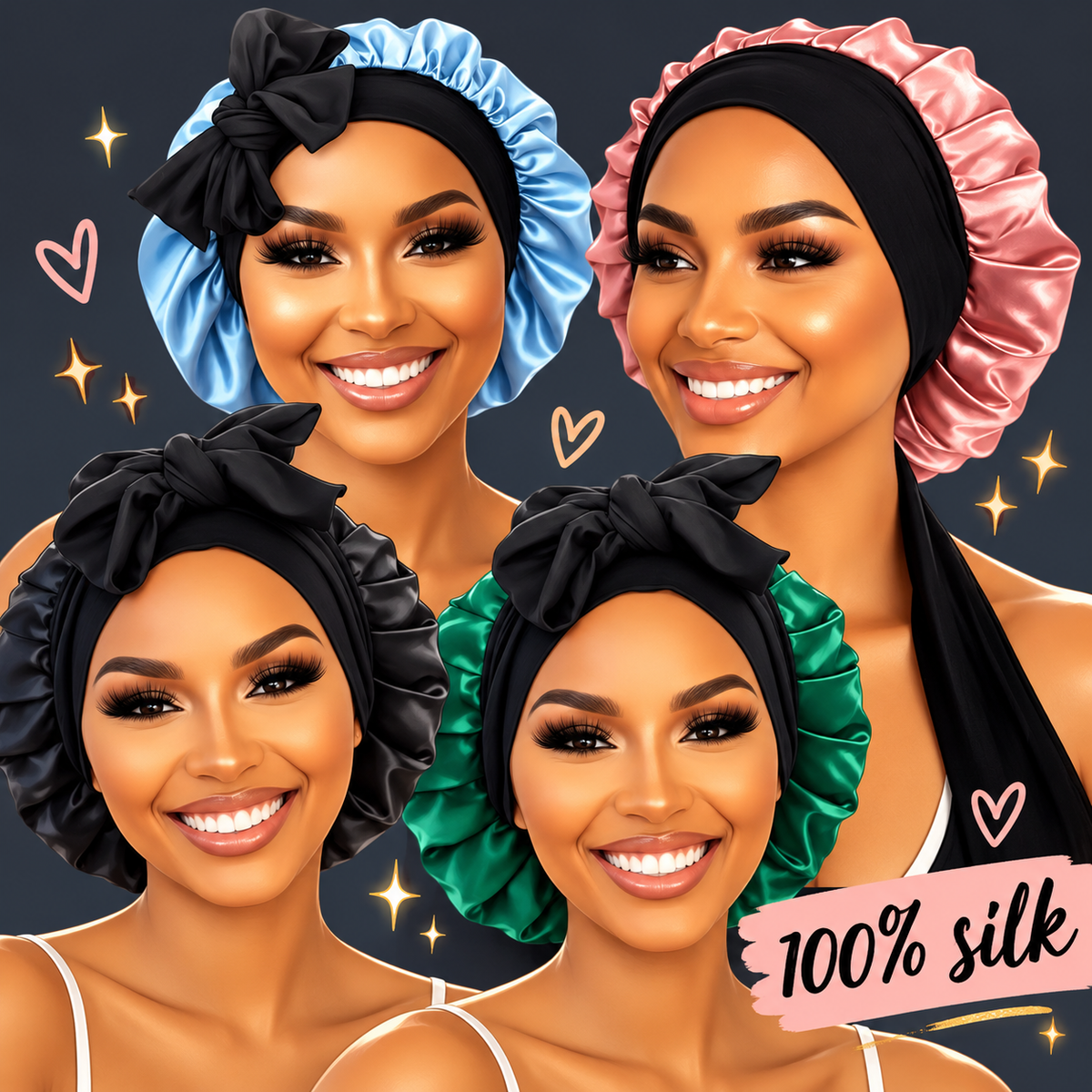 100% Pure Silk Hair Protection Bonnet