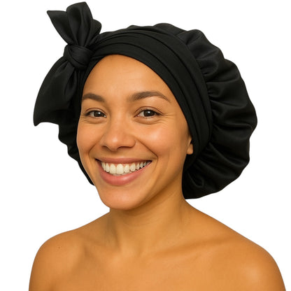 Black 100% Mulberry Silk Night Cap