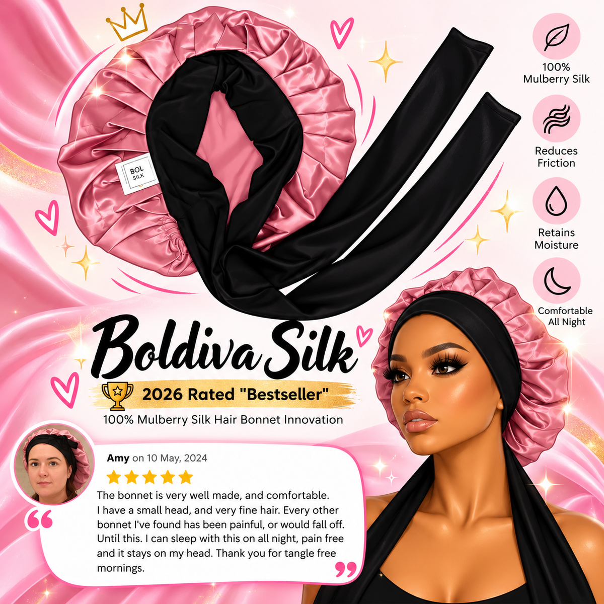 100% Pure Silk Hair Protection Bonnet